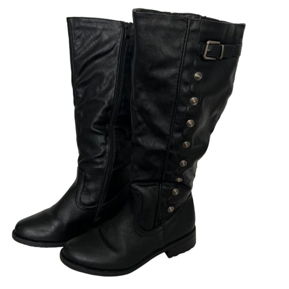 Dream Pairs Women's 10 Tall Black Boots Brush Nickel Buttons Zip up